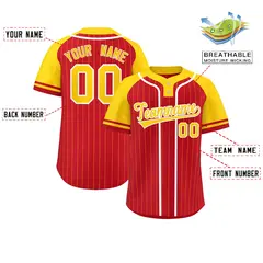 Red Gold-White Stripe Raglan Two-Button Softball Jersey 2