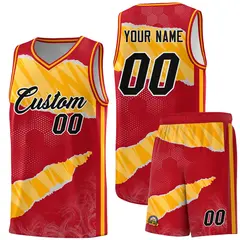 Red Gold-White Tear Graffiti Sports Basketball Jersey 1