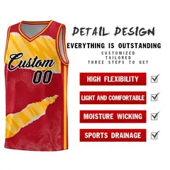 Red Gold-White Tear Graffiti Sports Basketball Jersey 2