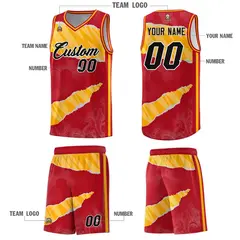 Red Gold-White Tear Graffiti Sports Basketball Jersey 5