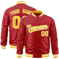 Red Gold-White Varsity Full-Zip Letterman Bomber Jacket 1
