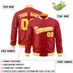 Red Gold-White Varsity Full-Zip Letterman Bomber Jacket 2