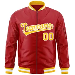 Red Gold-White Varsity Full-Zip Letterman Bomber Jacket 3