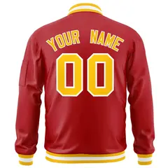 Red Gold-White Varsity Full-Zip Letterman Bomber Jacket 4