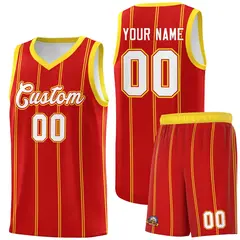 Red Gold White Vertical Stripe Single Sided Basketball Jersey