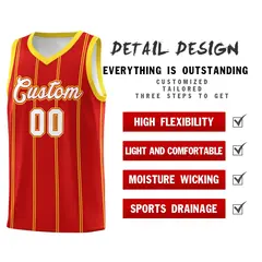 Red Gold White Vertical Stripe Single Sided Basketball Jersey 2