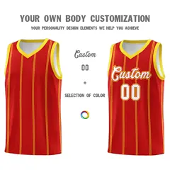 Red Gold White Vertical Stripe Single Sided Basketball Jersey 3