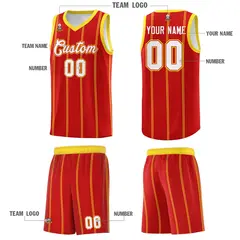 Red Gold White Vertical Stripe Single Sided Basketball Jersey 5
