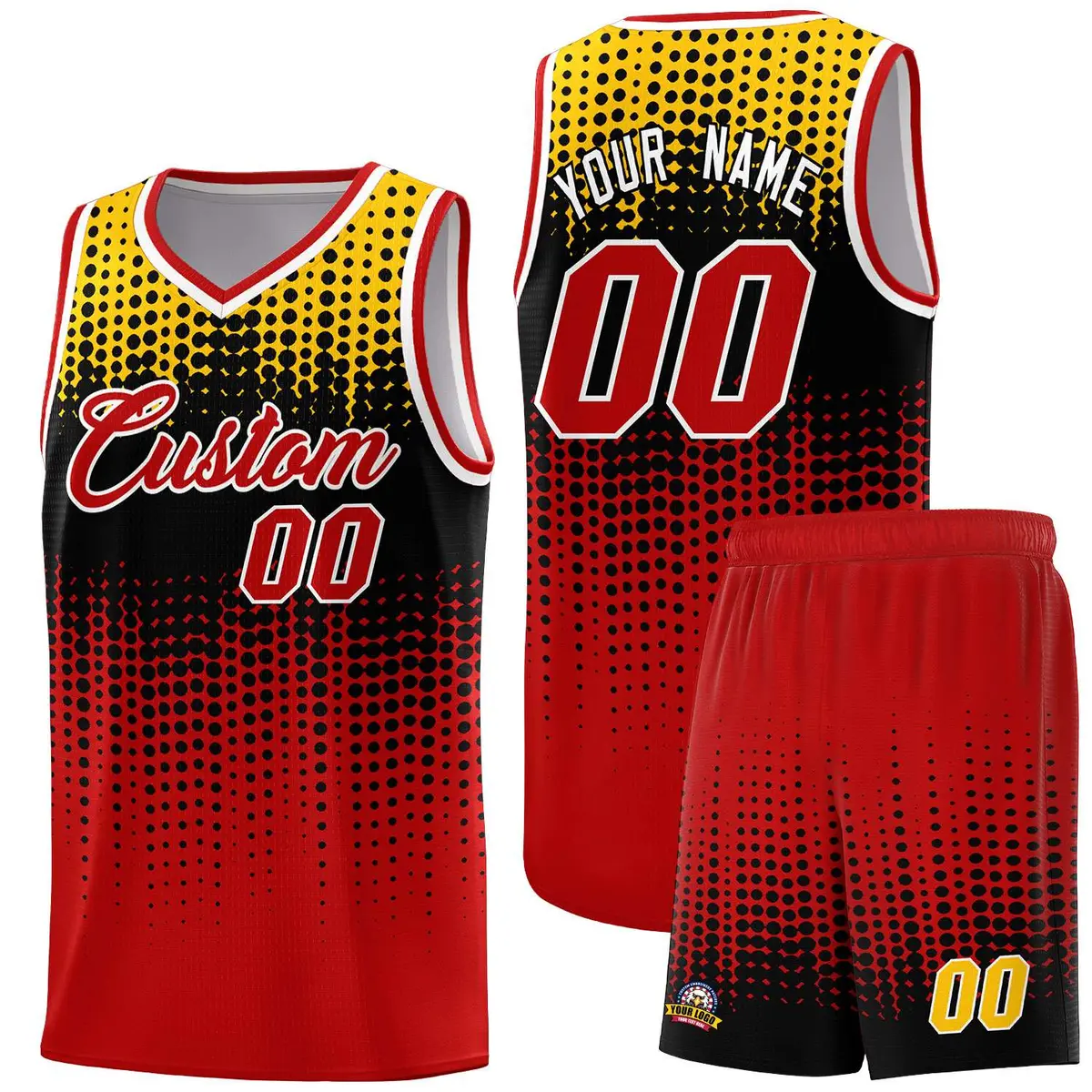 Red Gradient Dots Pattern Basketball Jersey