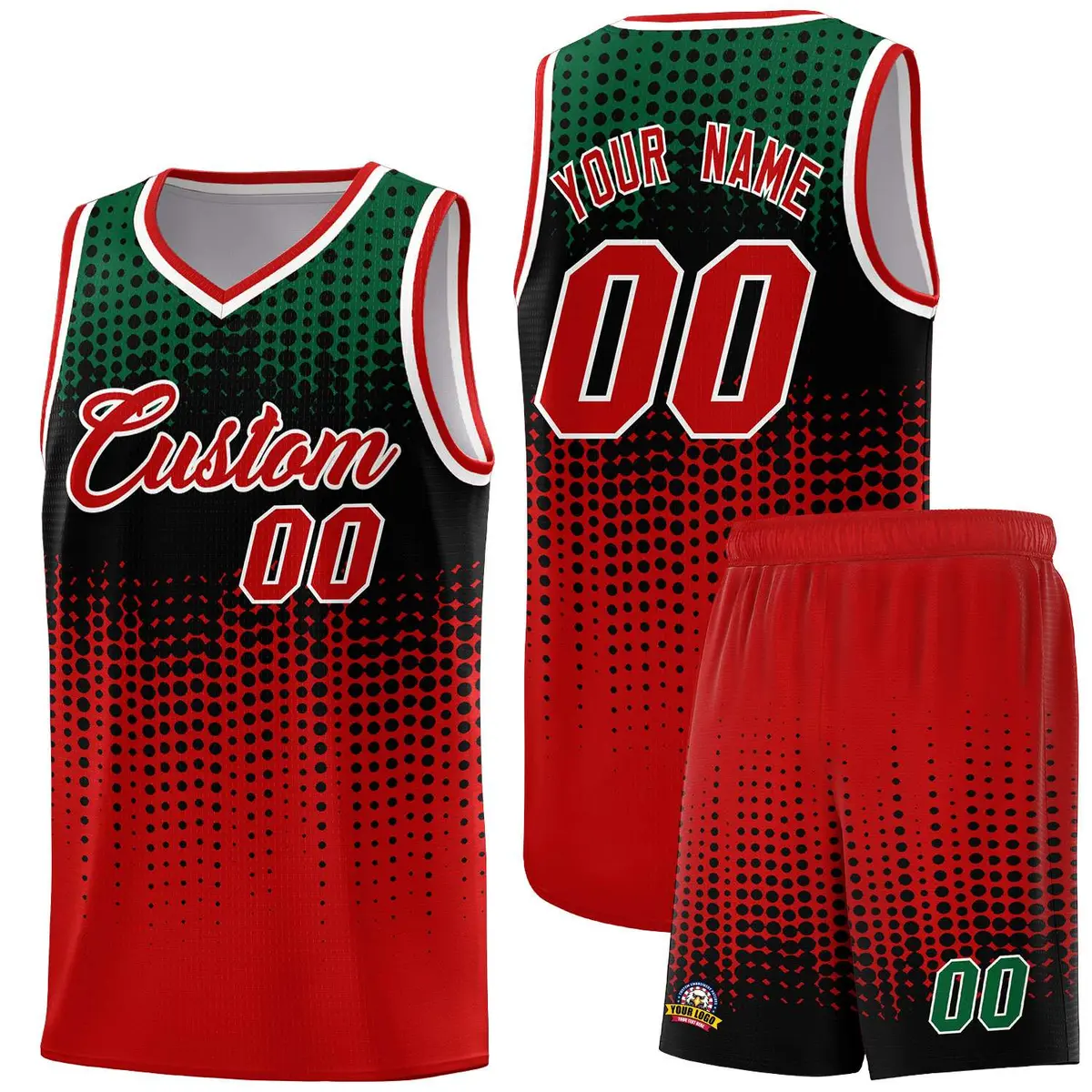 Red Gradient Dots Pattern Basketball Jersey