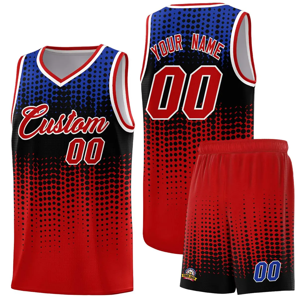 Red Gradient Dots Pattern Basketball Jersey