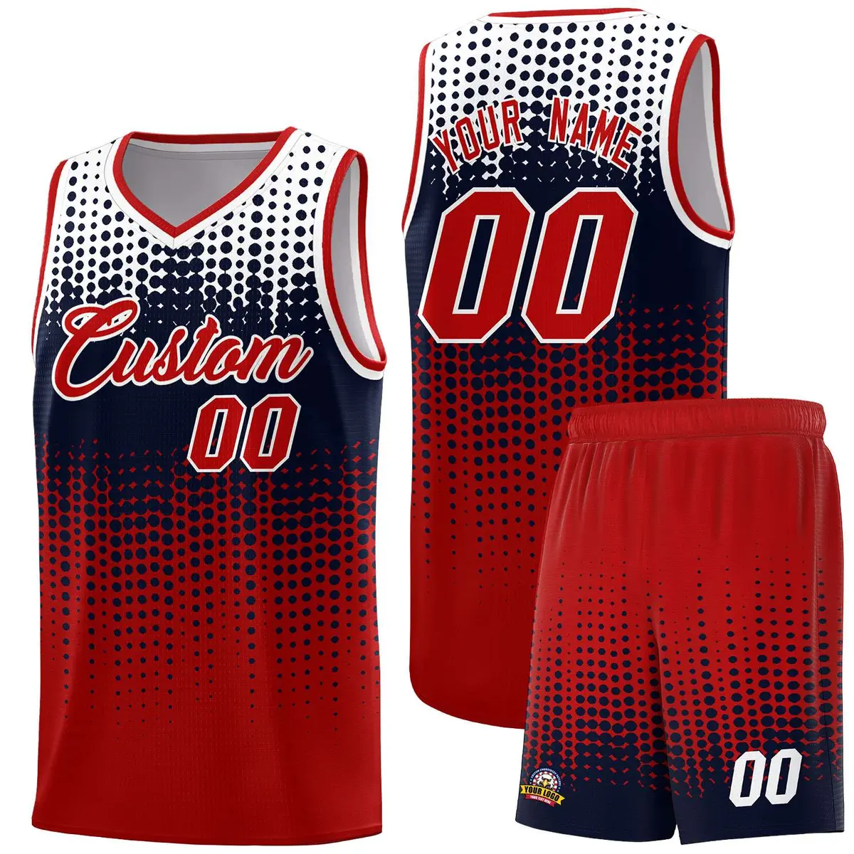 Red Gradient Dots Pattern Basketball Jersey