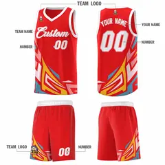 Red Gradient Graffiti Pattern Basketball Jersey 5