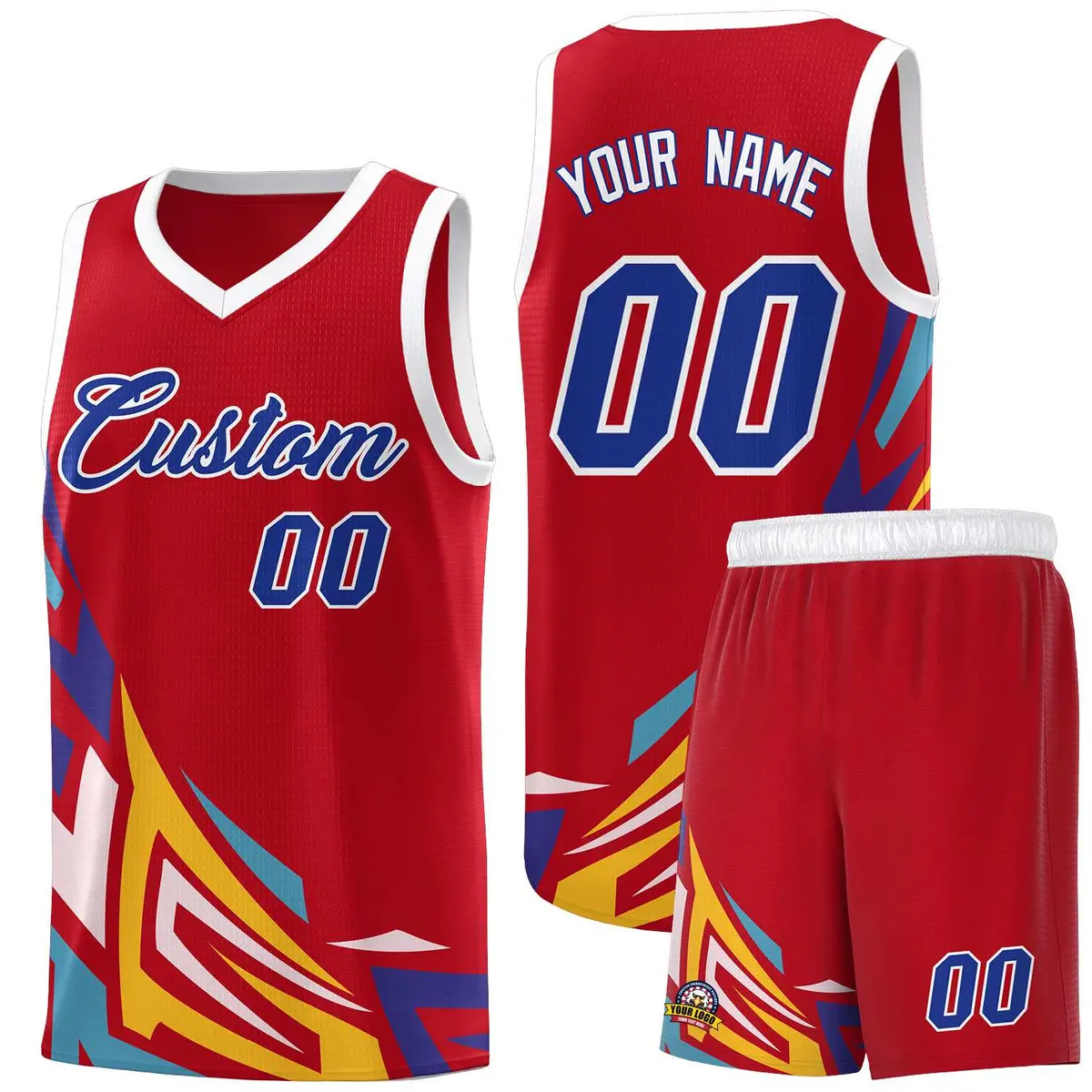 Red Gradient Graffiti Pattern Basketball Jersey