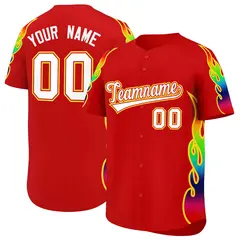 Red Graffiti Multicolored Flames Print Baseball Jersey