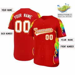 Red Graffiti Multicolored Flames Print Baseball Jersey 2