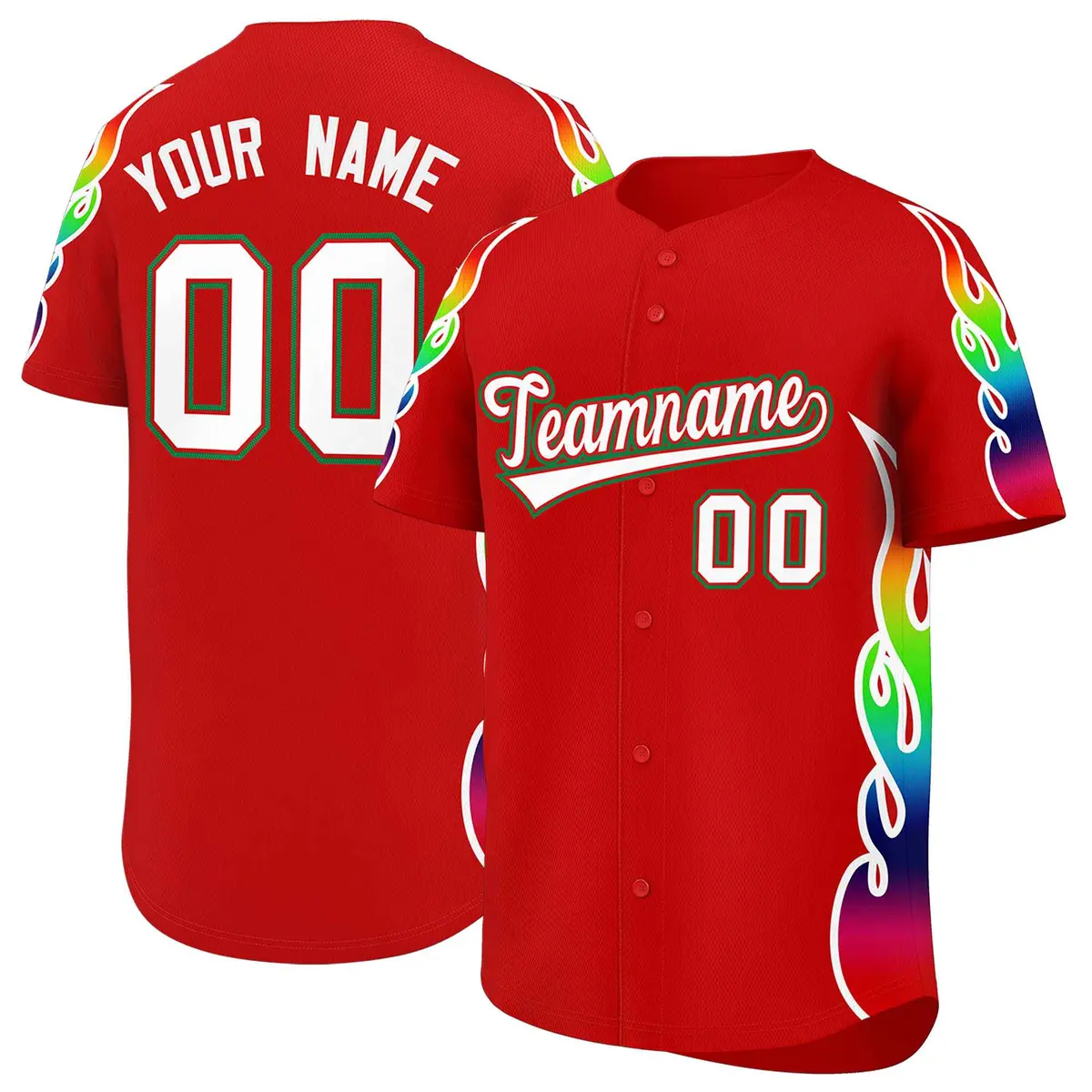 Red Graffiti Multicolored Flames Print Baseball Jersey