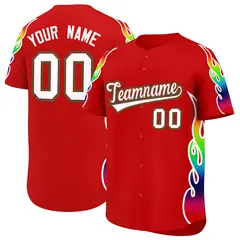 Red Graffiti Multicolored Flames Print Baseball Jersey