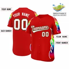 Red Graffiti Multicolored Flames Print Baseball Jersey 2