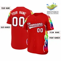 Red Graffiti Multicolored Flames Print Baseball Jersey 2