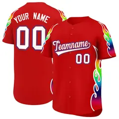 Red Graffiti Multicolored Flames Print Baseball Jersey