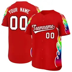 Red Graffiti Multicolored Flames Print Baseball Jersey