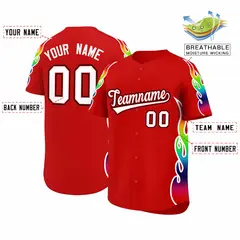 Red Graffiti Multicolored Flames Print Baseball Jersey 2