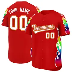 Red Graffiti Multicolored Flames Print Baseball Jersey 1