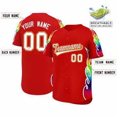 Red Graffiti Multicolored Flames Print Baseball Jersey 2
