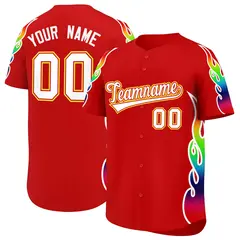 Red Graffiti Multicolored Flames Print Baseball Jersey 1