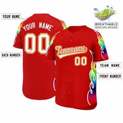 Red Graffiti Multicolored Flames Print Baseball Jersey 2