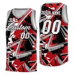 Red Gray Abstract Graffiti Uniform Basketball Jersey 1