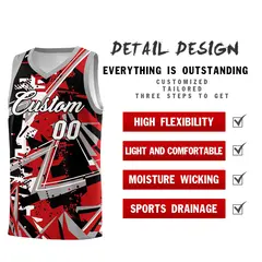 Red Gray Abstract Graffiti Uniform Basketball Jersey 2
