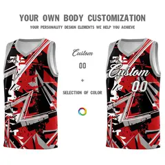 Red Gray Abstract Graffiti Uniform Basketball Jersey 3