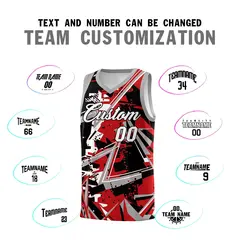 Red Gray Abstract Graffiti Uniform Basketball Jersey 4