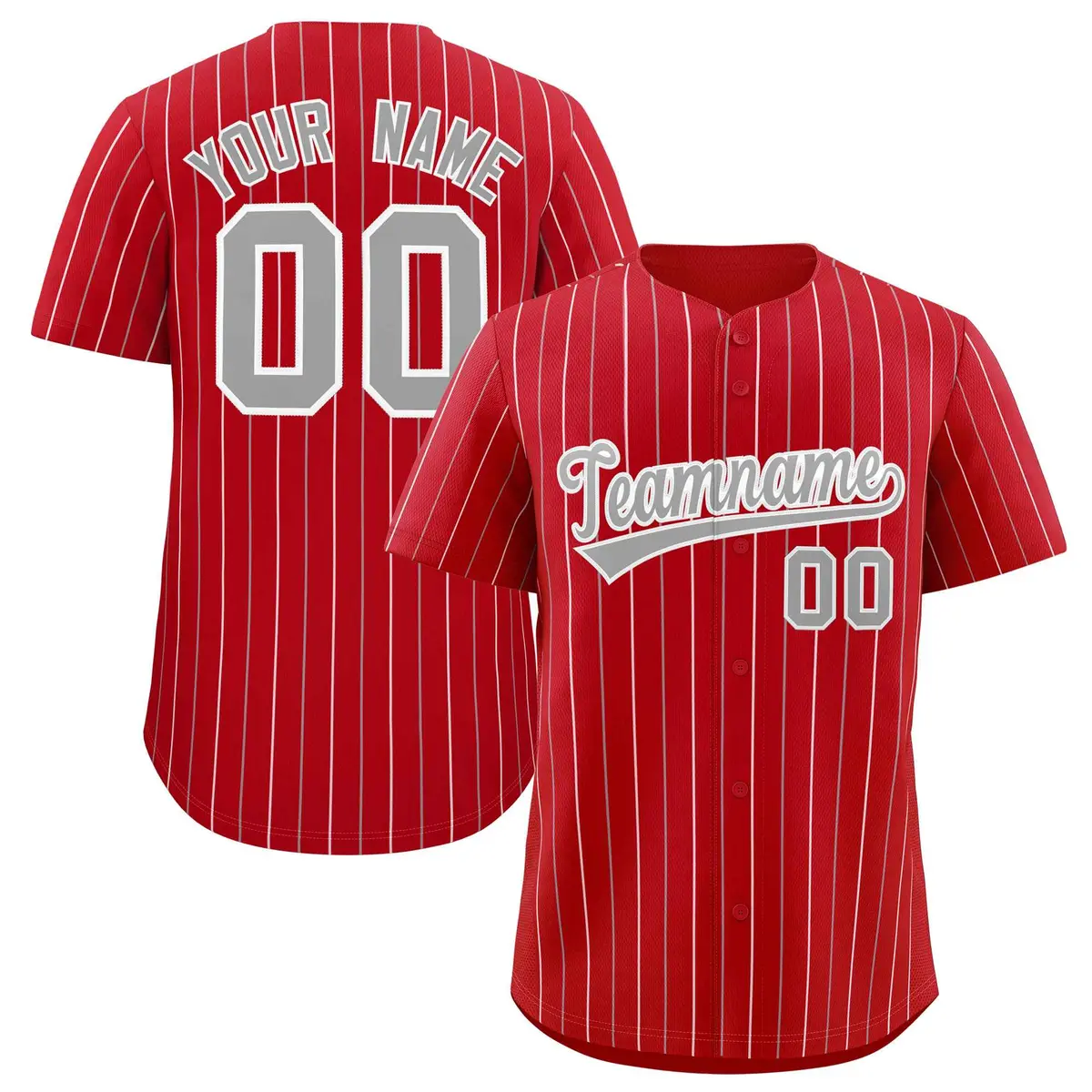 Red Gray and White Bi-Color Stripes Fashion Baseball Jersey