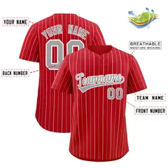 Red Gray and White Bi-Color Stripes Fashion Baseball Jersey 2