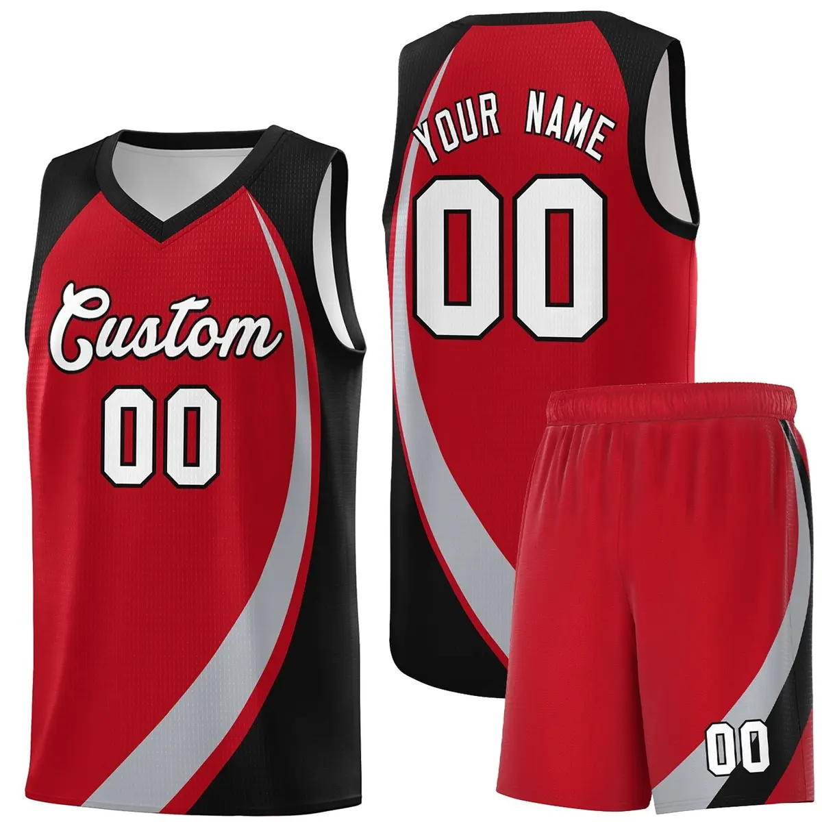 Red Gray-Black Color Block Sports Basketball Jersey