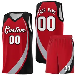 Red Gray-Black Color Block Sports Basketball Jersey