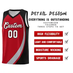 Red Gray-Black Color Block Sports Basketball Jersey 4