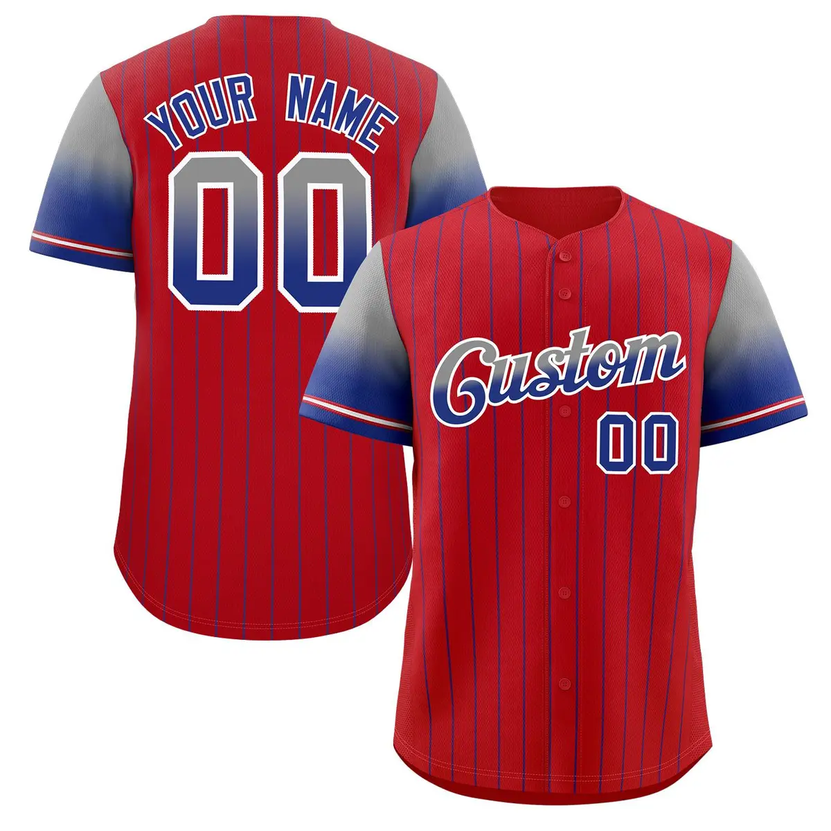 Red Gray Blue-White Stripe Gradient Baseball Jersey