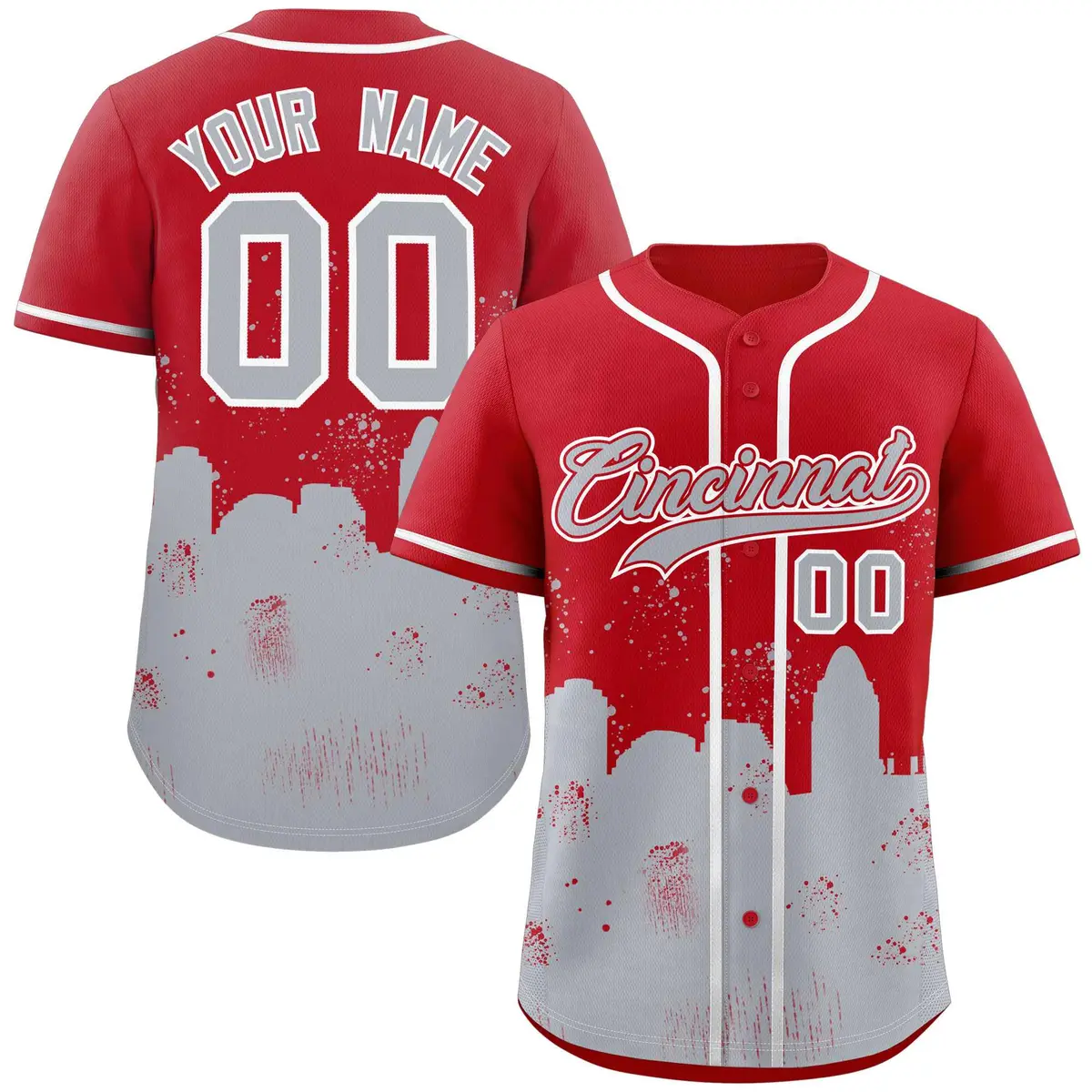 Red Gray Cincinnati City Nightscape Baseball Jersey