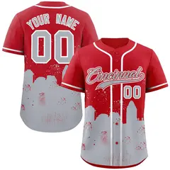 Red Gray Cincinnati City Nightscape Baseball Jersey 1