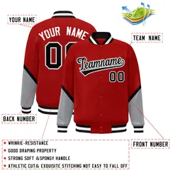 Red Gray Color Block Varsity Letterman Baseball Jacket 2