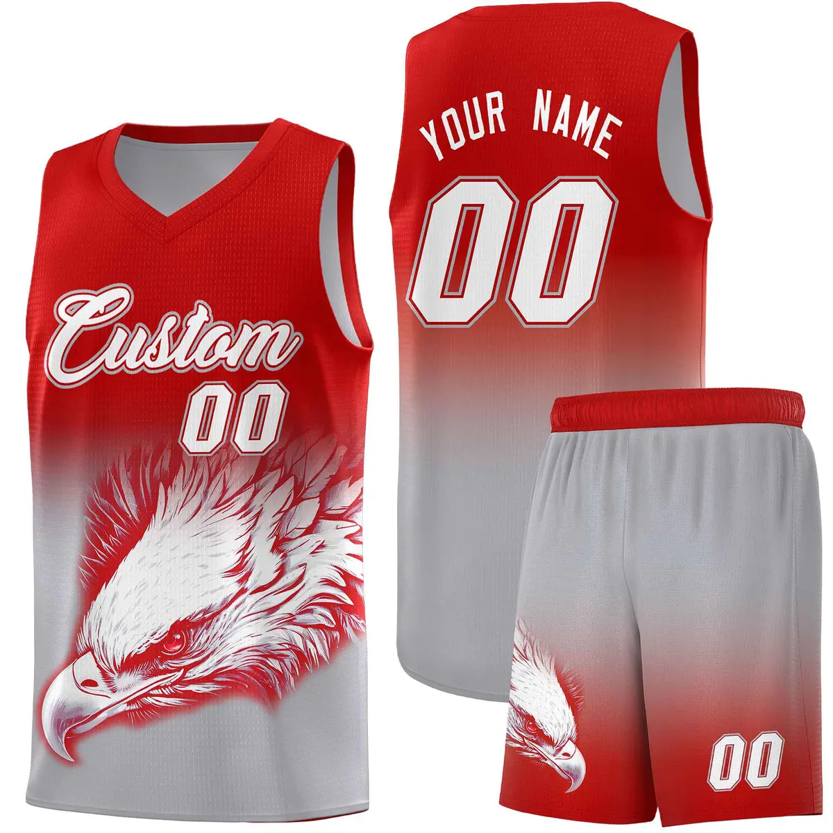 Red Gray Eagle Graffiti Pattern Basketball Jersey