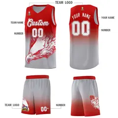 Red Gray Eagle Graffiti Pattern Basketball Jersey 3
