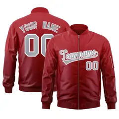 Red Gray Gradient Fashion Varsity Letterman Bomber Jacket 1