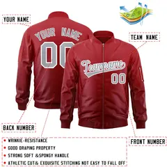 Red Gray Gradient Fashion Varsity Letterman Bomber Jacket 2