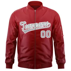 Red Gray Gradient Fashion Varsity Letterman Bomber Jacket 3
