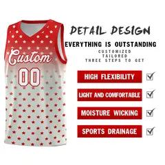 Red Gray Gradient Star Pattern Basketball Jersey Sets 2